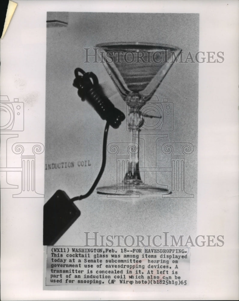 1965 Press Photo A cocktail glass transmitter used for electronic eavesdropping - Historic Images