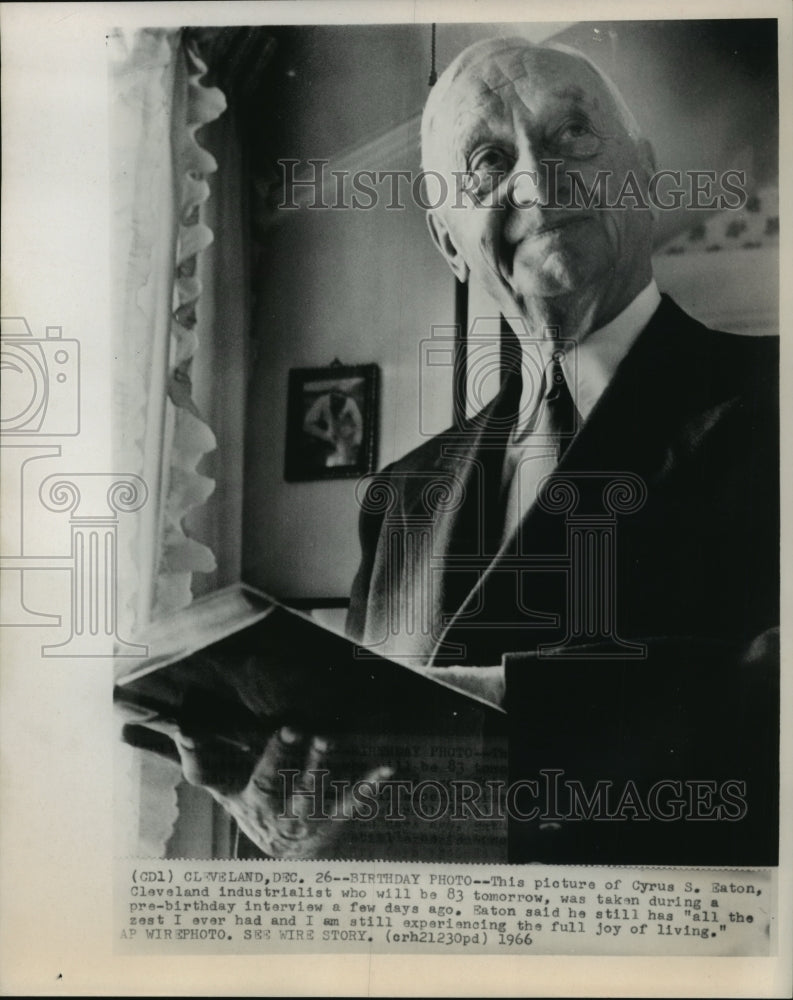 1966 Press Photo Cyrus Eaton looks at a book during an interview - mja98314 - Historic Images