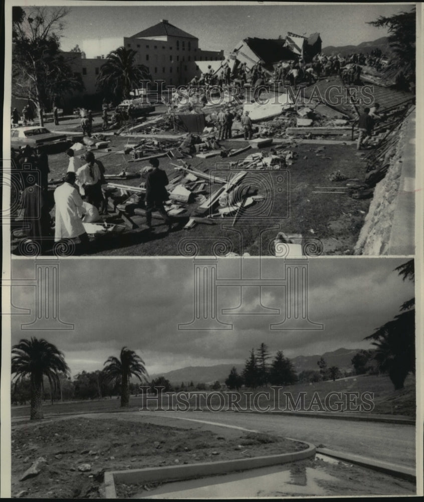 1971 Press Photo Slymar Veterans Hospital California Earthquake Before and After-Historic Images