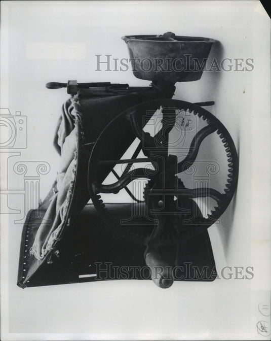 1977 Old World Wisconsin hand seeder used in seeding furrowed ground - Historic Images