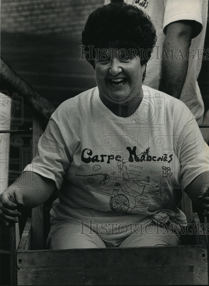 1991 Press Photo Dorothy Peissig and her husband John, teachers, have some fun - Historic Images