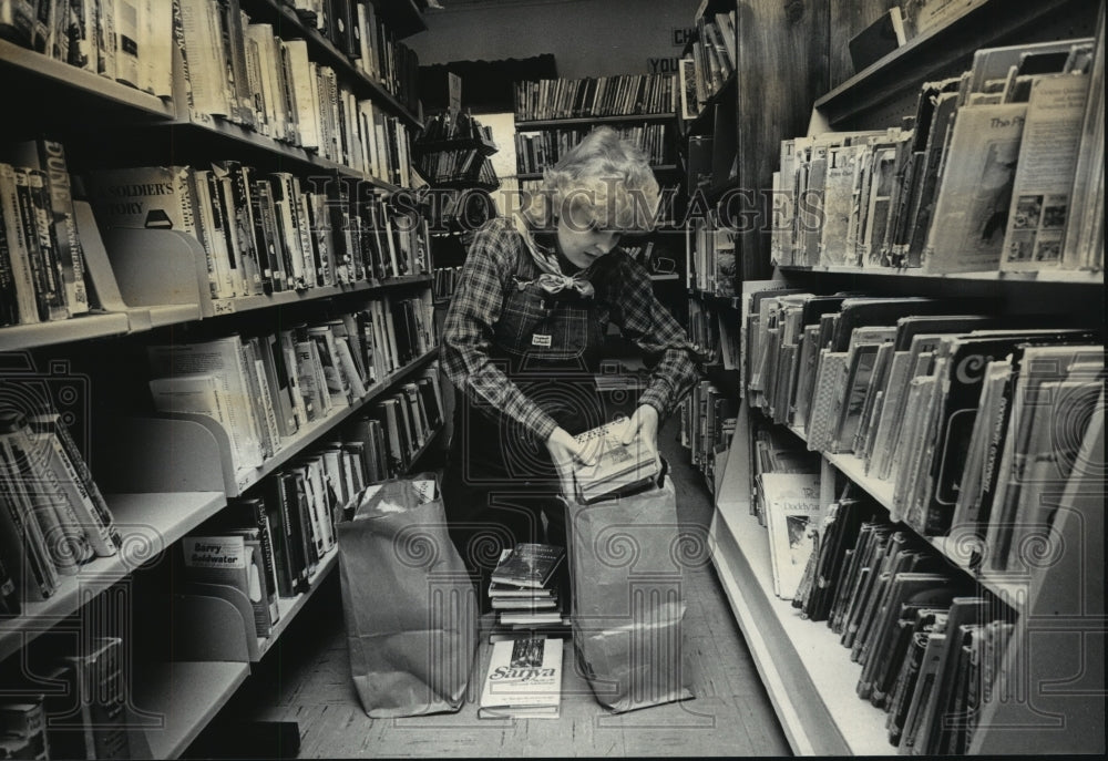 1984 Librarian Kathy Wendorf Packs Books in Eagle Wisconsin Library-Historic Images