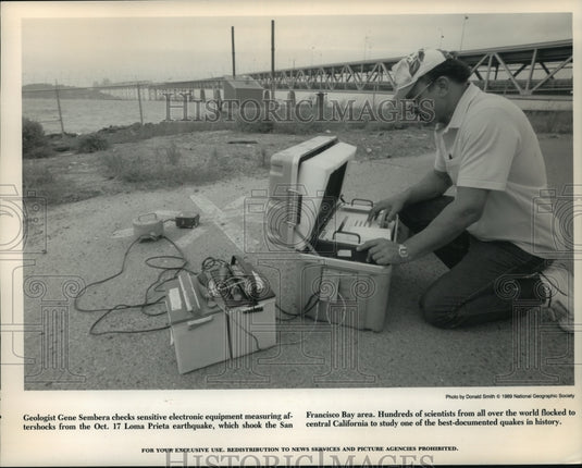 1989 Gene Sembera studies aftershocks of an earthquake in California-Historic Images