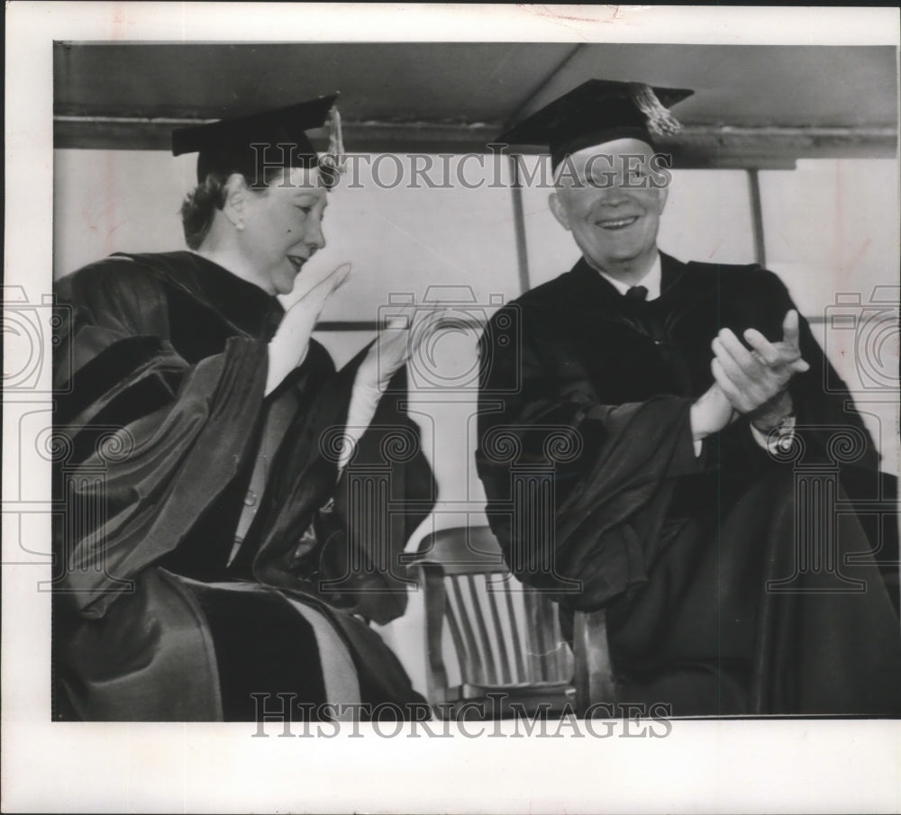 1959 President and Mrs. Eisenhower Applaud at Gettysburg College-Historic Images