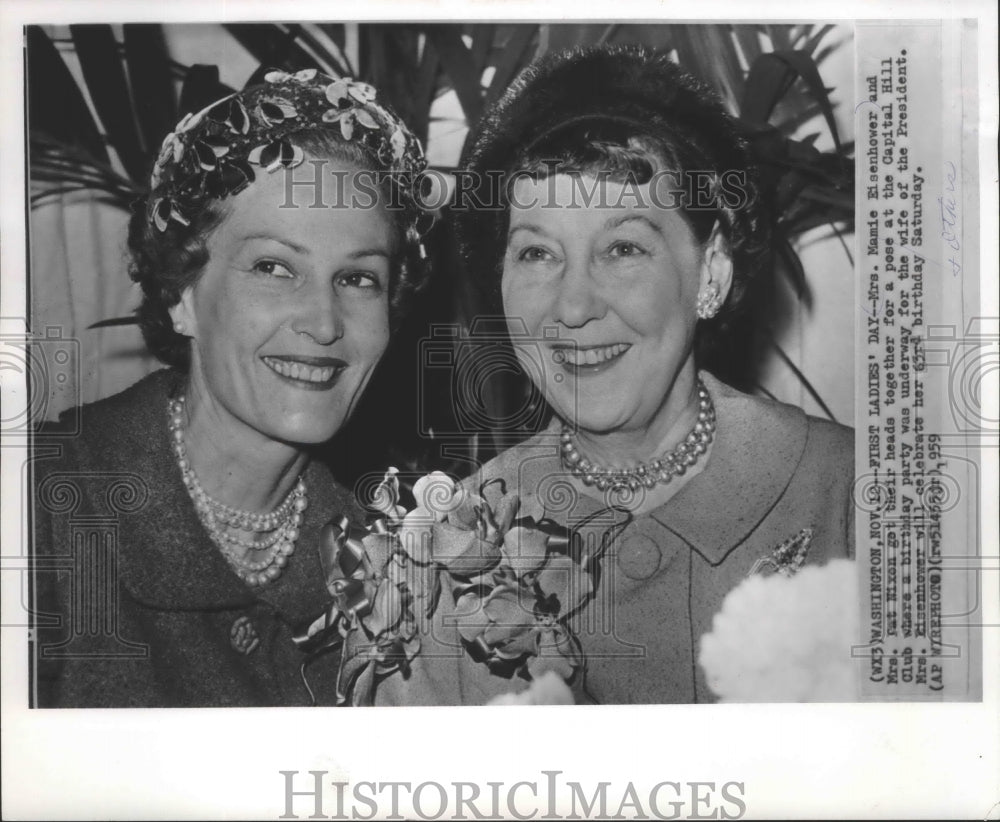 1959 Press Photo Mrs. Mamie Eisenhower and Mrs. Pat Nixon - mja99407 - Historic Images