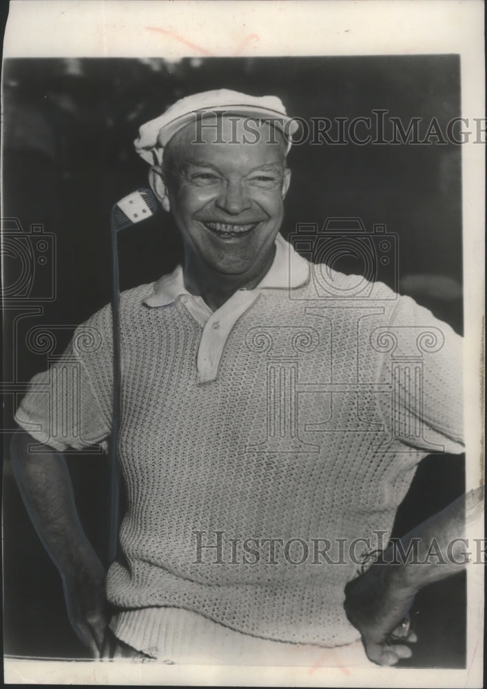 1953 Press Photo Dwight Eisenhower Smiling while golfing - mja99769-Historic Images