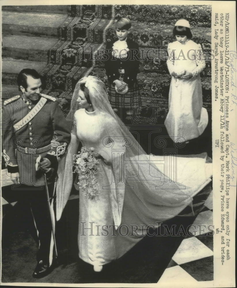 1974 Press Photo Princess Anne and Captain Mark Philips Wedding - mja99937 - Historic Images