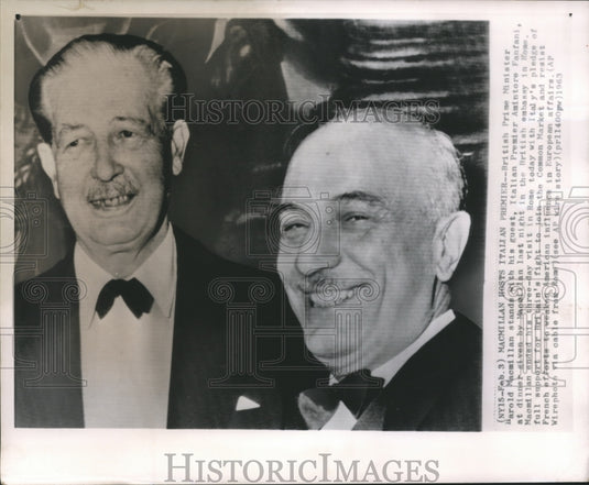 1963 Press Photo British Prime Minister Harold Macmilan with Amintore Fanfani - Historic Images