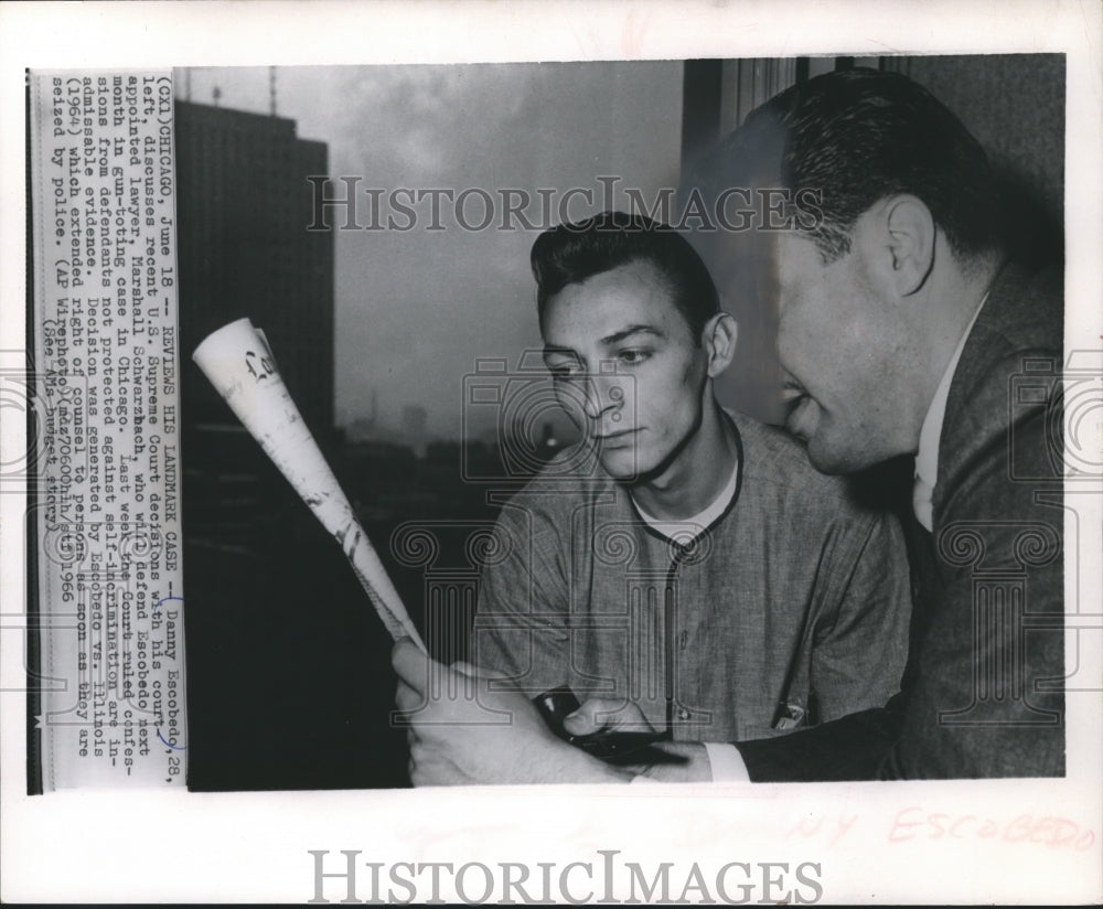 1966 Press Photo Danny Escobedo Reviews Case with Lawyer Prior to Trial - Historic Images