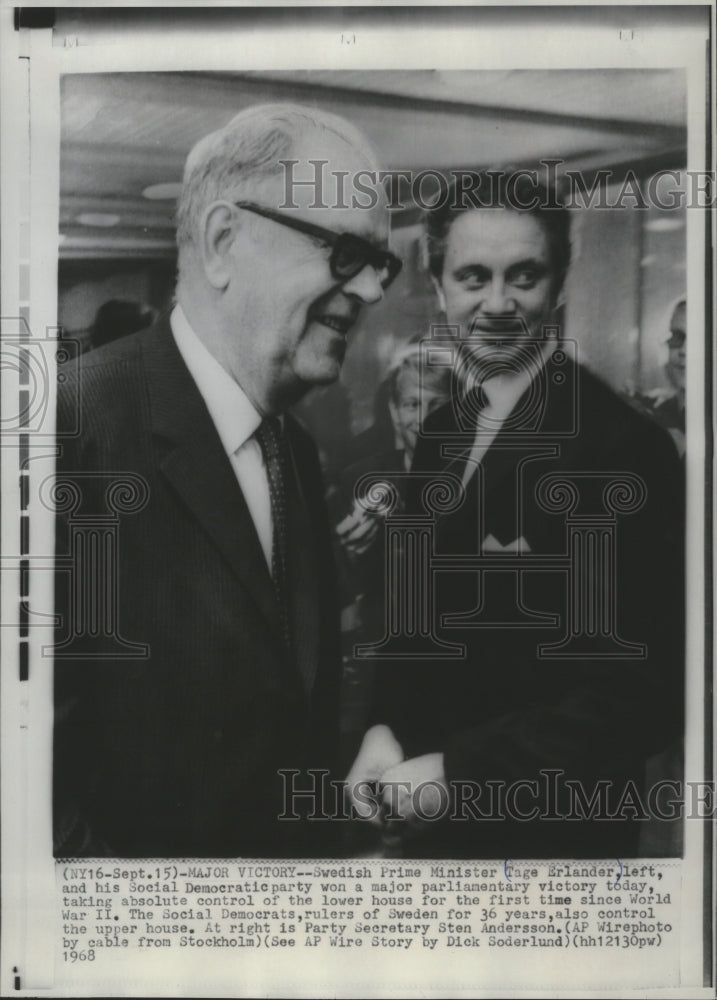 1968 Press Photo Prime Minister Tage Erlander and Sten Andersson, Sweden.-Historic Images