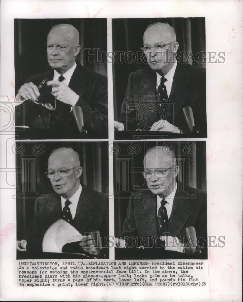 1956 Press Photo President Eisenhower explains reasons for vetoing farm bill - Historic Images