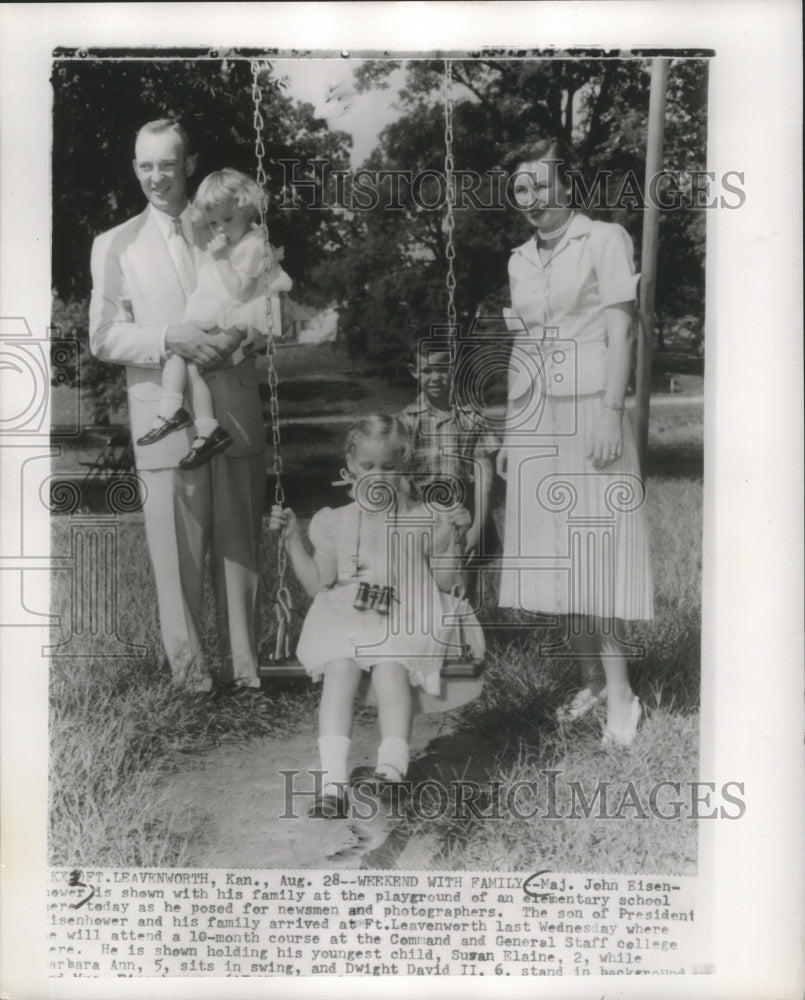 1954 Press Photo Major John Eisenhower poses with family in Fort Leavenworth-Historic Images
