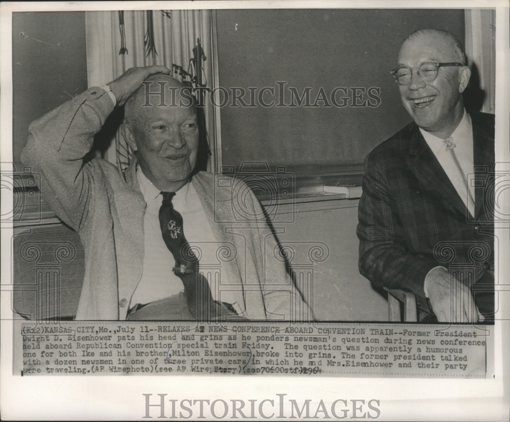 1964 Press Photo President Eisenhower and Brother During Interview on Train - Historic Images