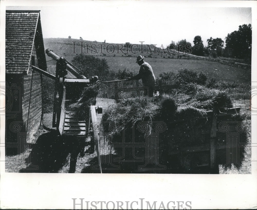Press Photo Threshing Practiced by Edwin Kindschy at Farm Near Knapp - Historic Images