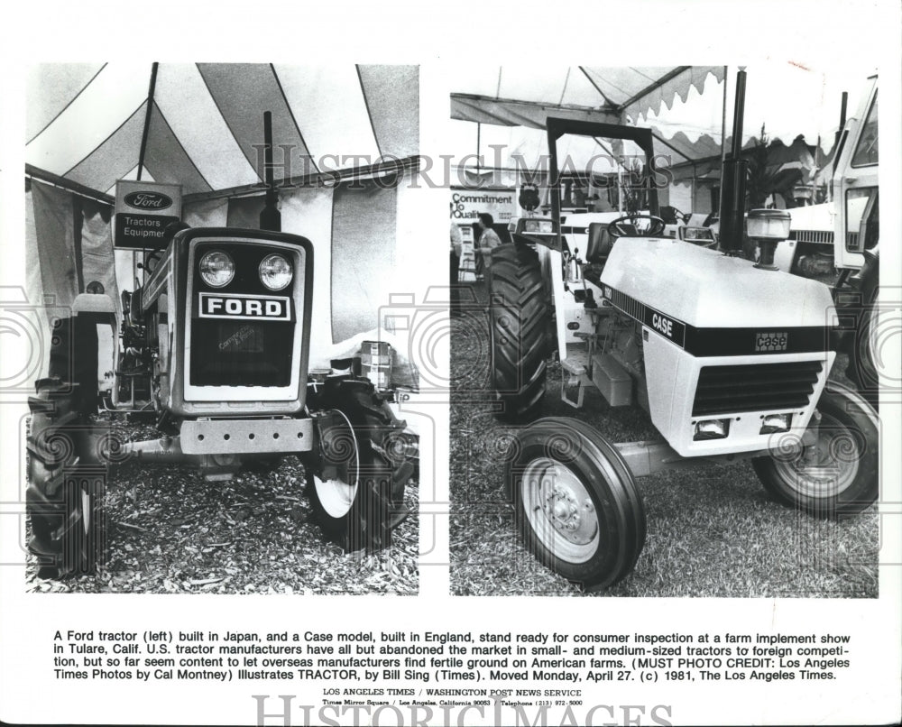 1981 Press Photo Tulare,CA Ford and Case tractors being manufactured overseas - Historic Images