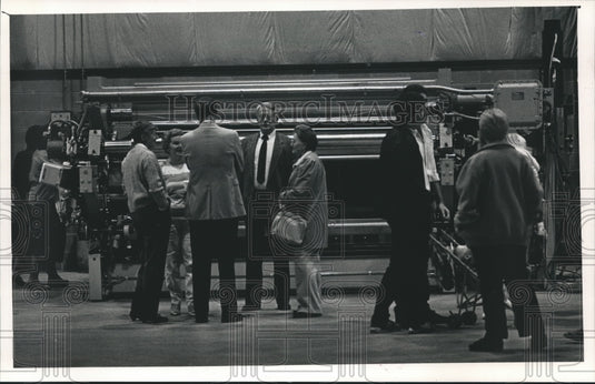 1988 Employees and Guests Looking Over Faustel, Inc. Equipment-Historic Images