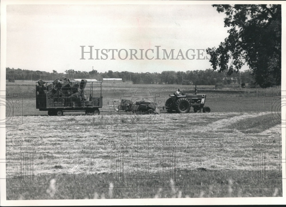 1989 Press Photo Farmer Gathers Second Summer Cutting West in Portage County - Historic Images