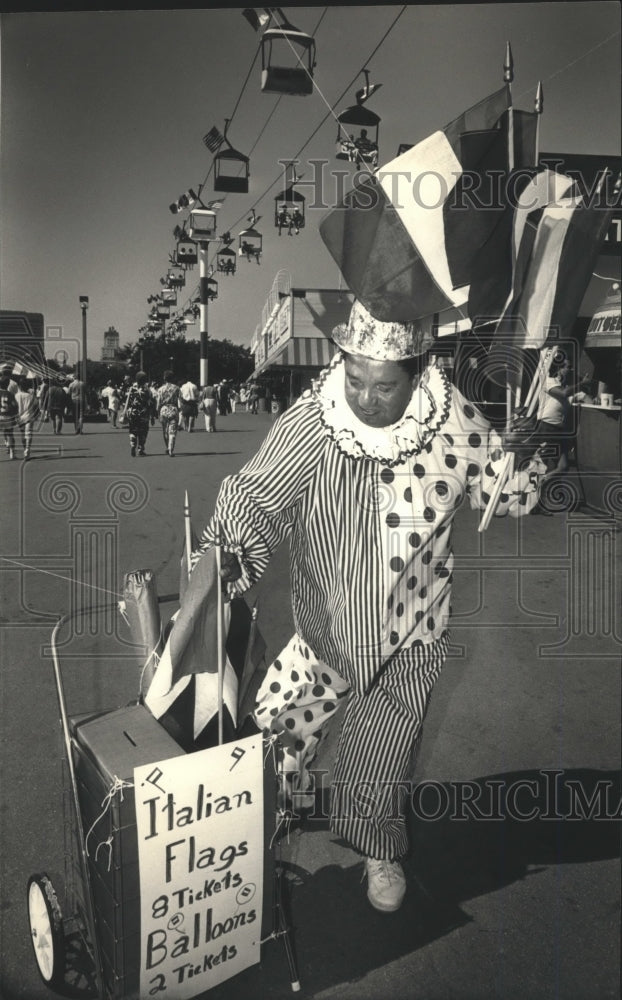 1998 Joe Triscari dresses as clowns selling Italian flags, Wisconsin-Historic Images