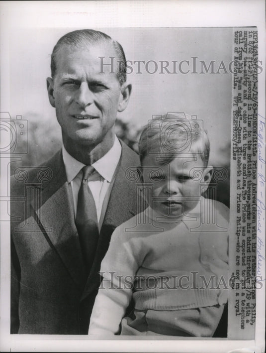 1963 Press Photo Prince Andrew with Father Prince Phillip, England Royal Family-Historic Images