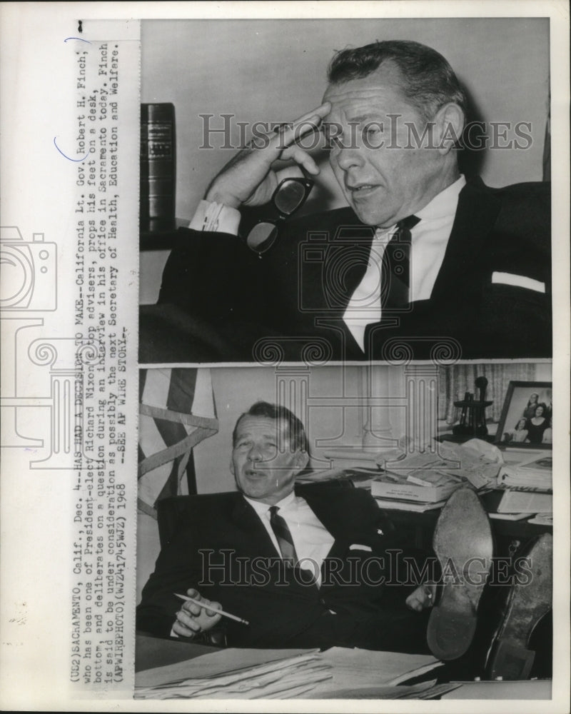 1968 Press Photo California Lieutenant Gov. Robert Finch during an interview - Historic Images