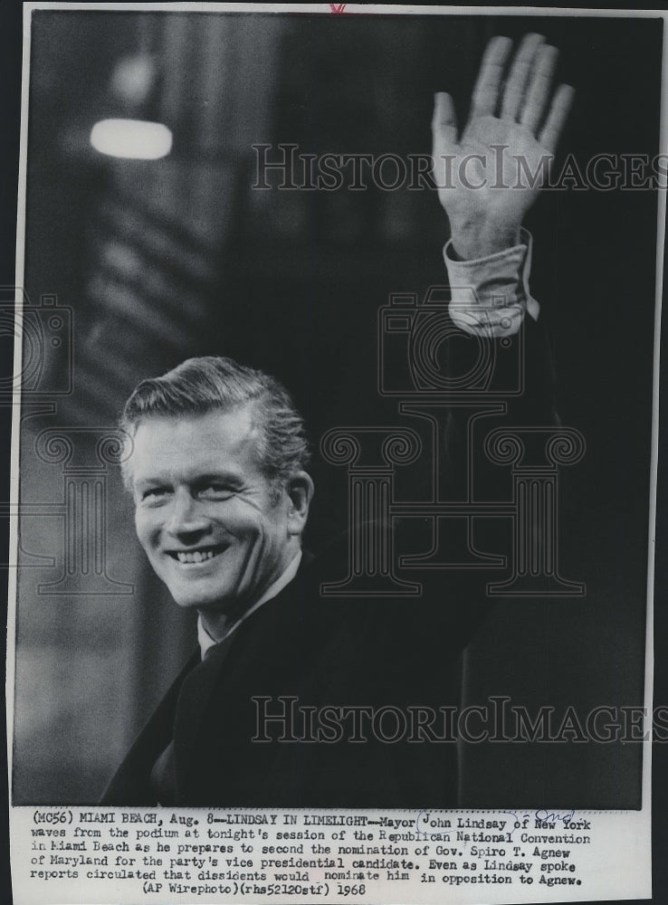 1968 Press Photo John Lindsay at Republican National Convention in Miami Beach - Historic Images