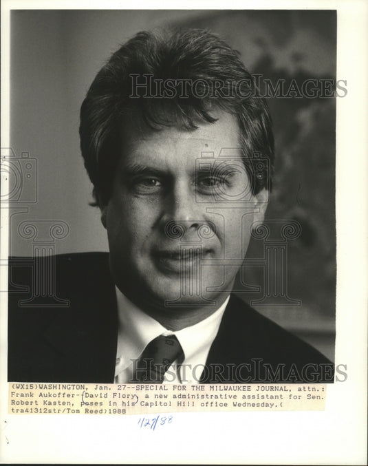 1988 Press Photo David Flory Administrative Assistant to Senator Robert Kasten - Historic Images