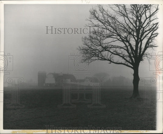 1967 Press Photo Ernst Bollman farm covered with fog, Sheboygan, Wisconsin - Historic Images