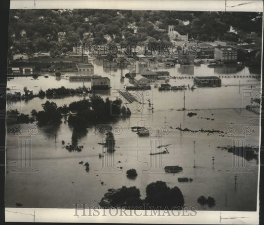1948 Ariel View, Mississippi River Floods Ottawa, Iowa-Historic Images