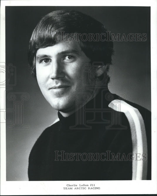 1974 Press Photo Charlie Lofton Snowmobiler