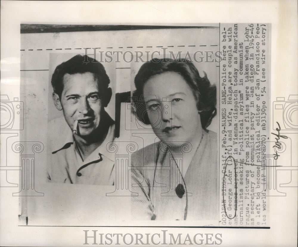 1954 Press Photo George and Helga Lohr of San Diego, California - mjb07874- Historic Images