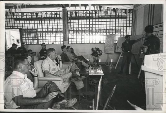 1966 Press Photo Ambassador Henry Cabot Lodge Listens to Civic Projects, Vietnam-Historic Images