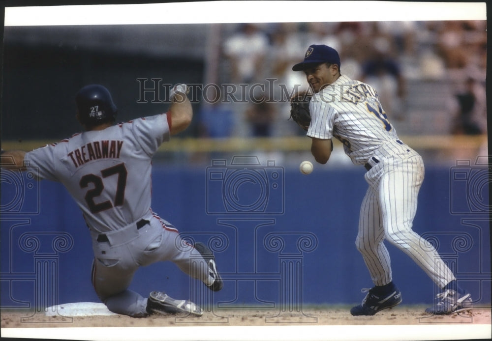 1993 Brewers Pat Listach Drops the Ball as Jeff Treadwell Slides-Historic Images