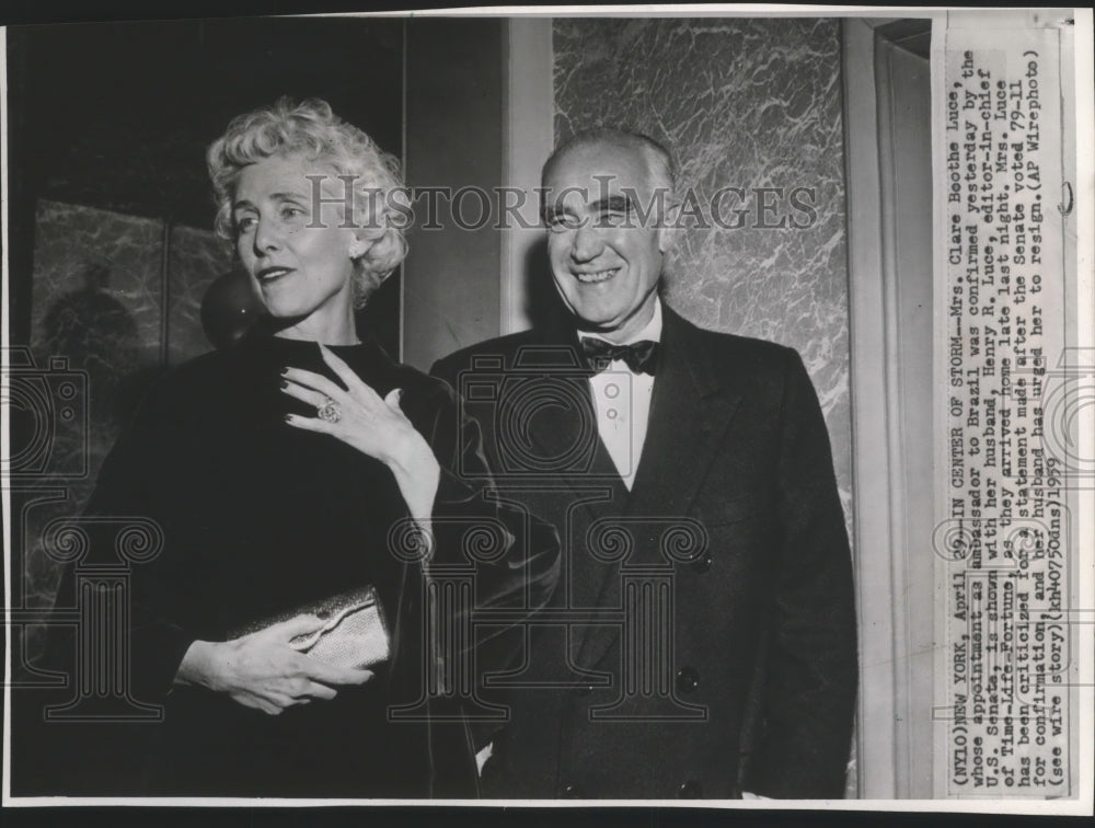 1959 Press Photo Ambassador Clare Boothe Luce with Husband Henry R. Luce - Historic Images