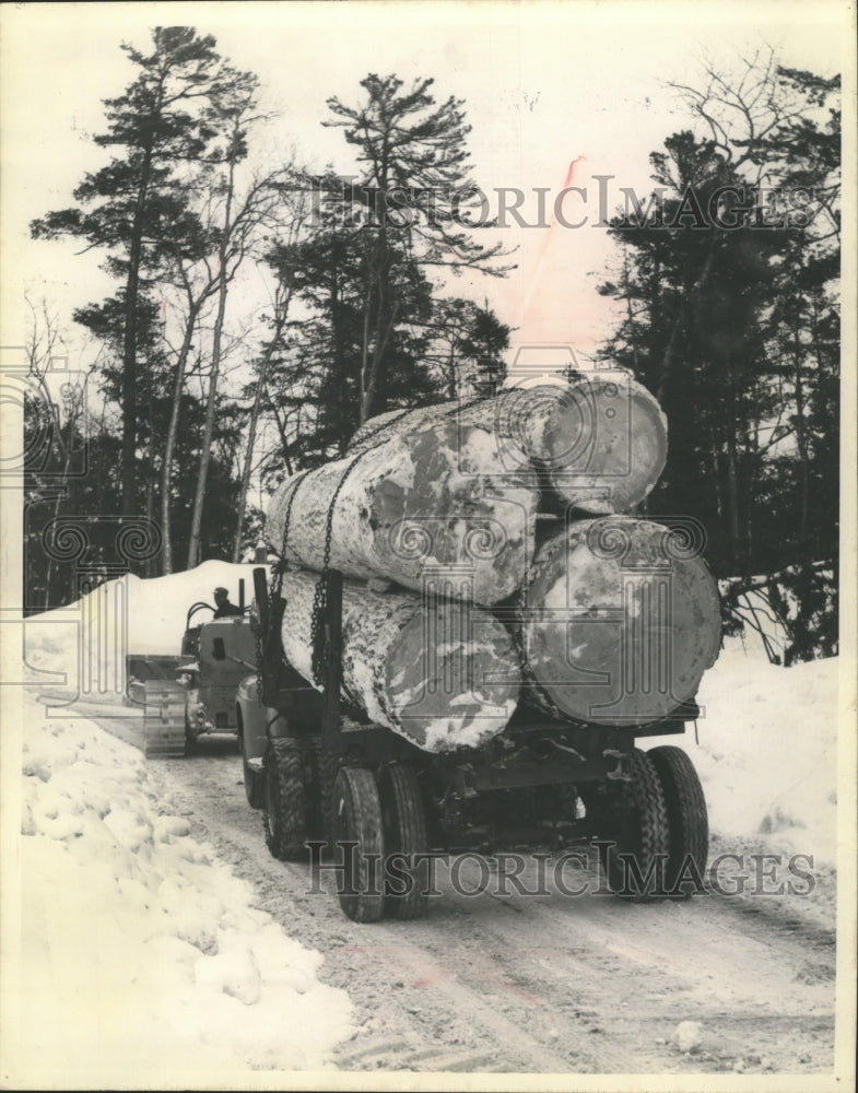 1953 Press Photo Penokee Veneer Company Logs being Transported by Truck - Historic Images