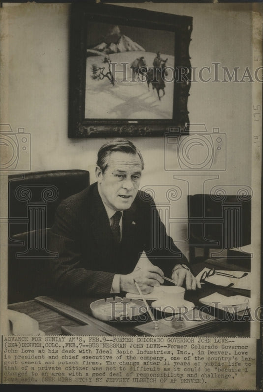 1975 Press Photo John Love at his desk in Denver, Colorado - mjb10020 - Historic Images