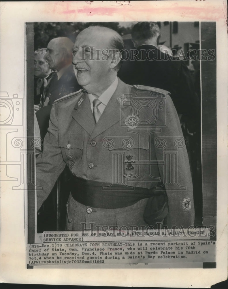1962 Press Photo Spain Chief of State, Generalissimo Francisco Franco Birthday-Historic Images