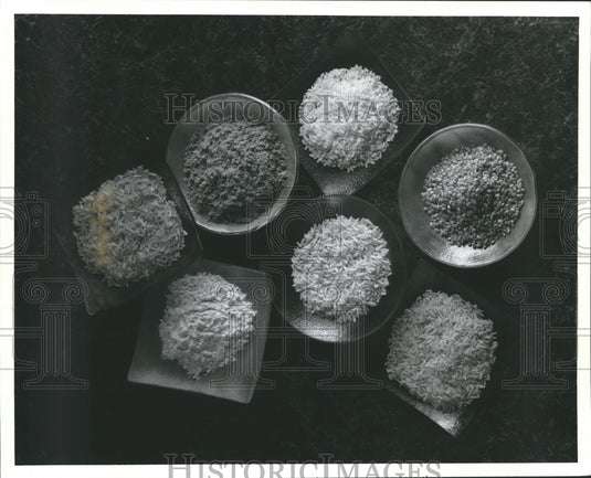 1991 Press Photo Rice Bran, Milled Medium Grain Rice and Short Grain Brown Rice - Historic Images