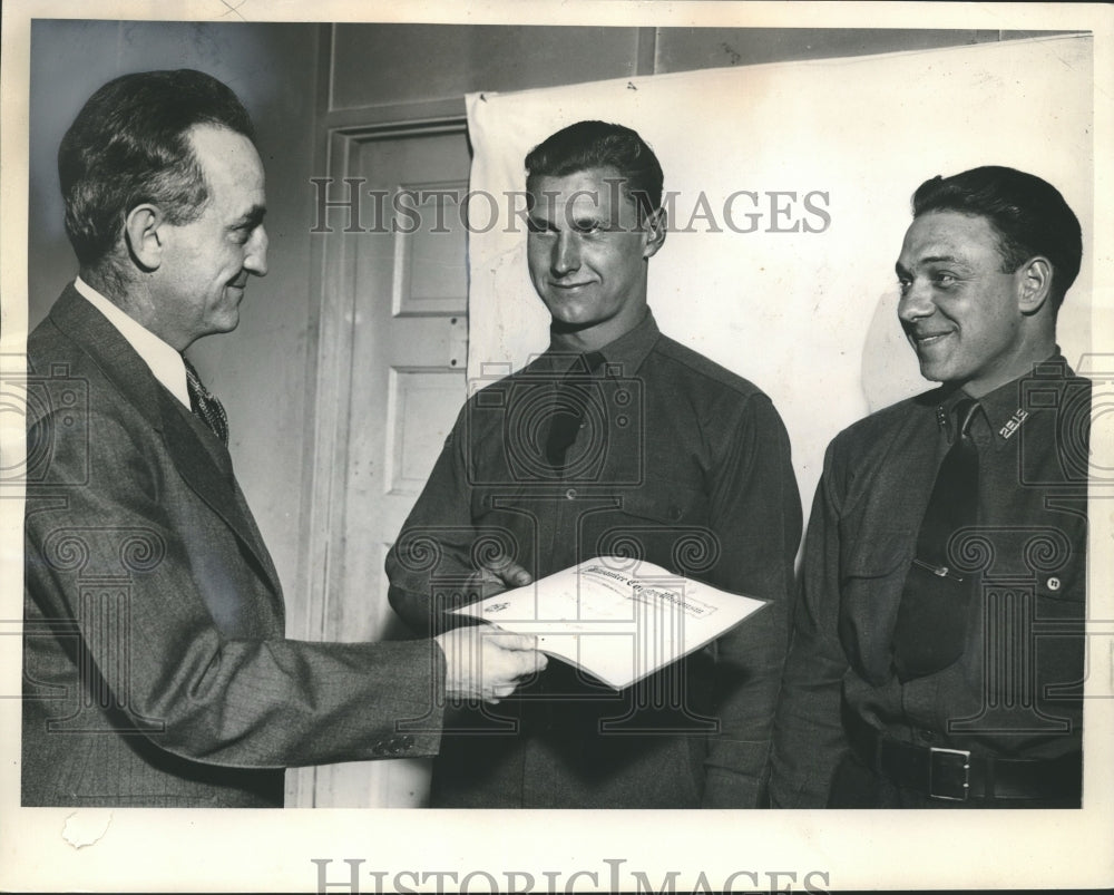 1936 Press Photo CCC Members Eugene Otzelberger, Group Graduate High School - Historic Images