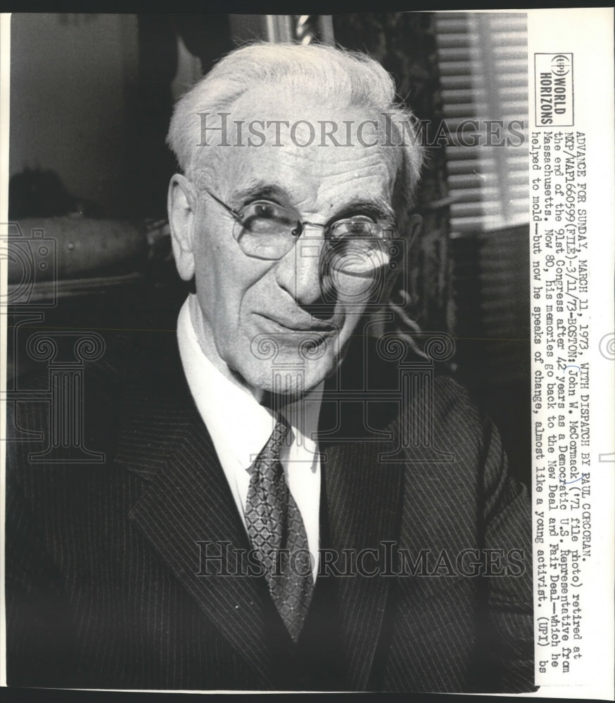 1973 Press Photo John W.McCormack Former Massachusetts Congressman in Boston - Historic Images