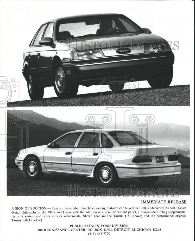 1989 Press Photo 1990 Ford Taurus models LX and SHO - mjb13451 - Historic Images