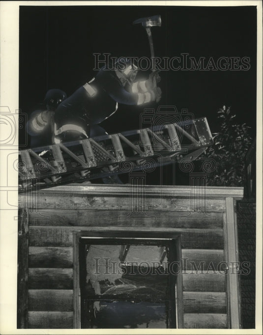 1983 Firefighter Chops Hole in Brookfield, Wisconsin Home on Fire-Historic Images