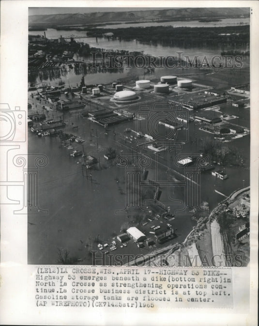 1965 Press Photo Flooded La Crosse, Wisconsin and highway 53 dike - mjb16079-Historic Images