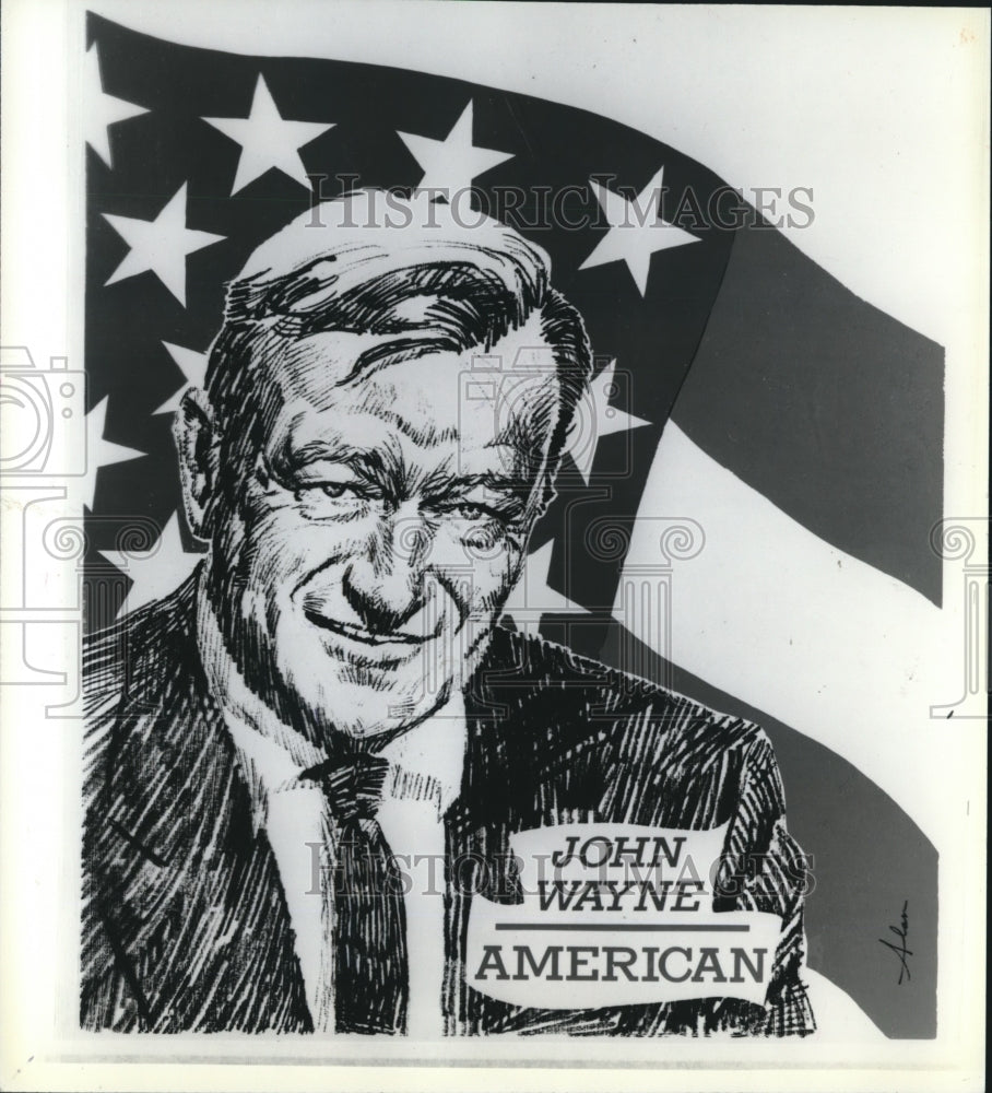 1979 Drawing of American John Wayne with United States Flag by Alan-Historic Images