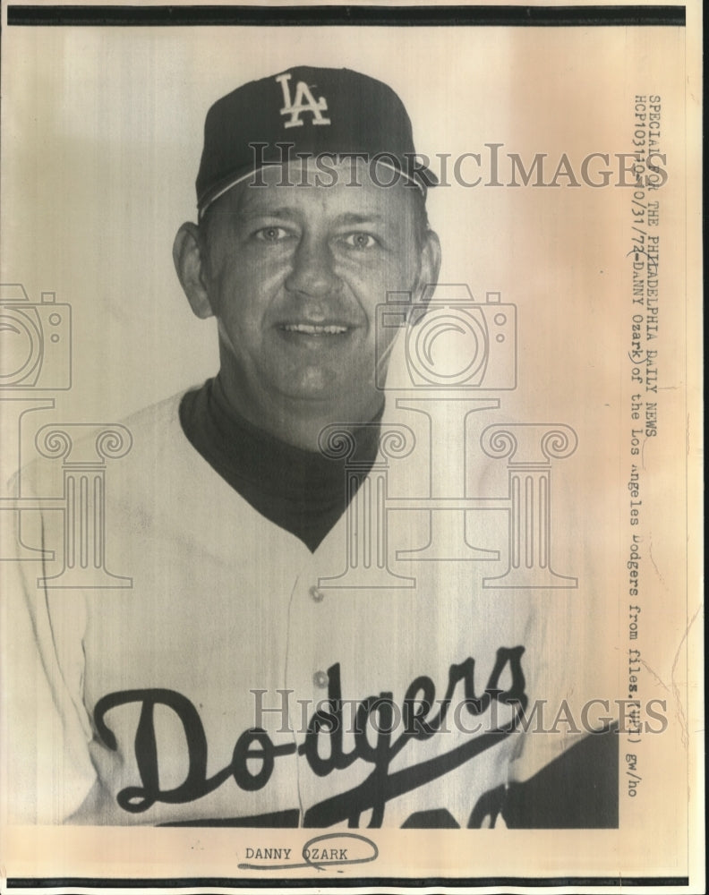 1972 Press Photo Los Angeles Dodgers Baseball Player Danny Ozark in Uniform- Historic Images