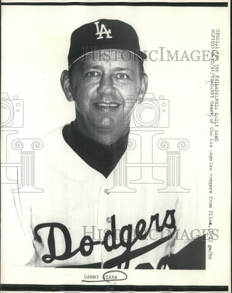 1972 Press Photo Los Angeles Dodgers Baseball Danny Ozark in Uniform- Historic Images