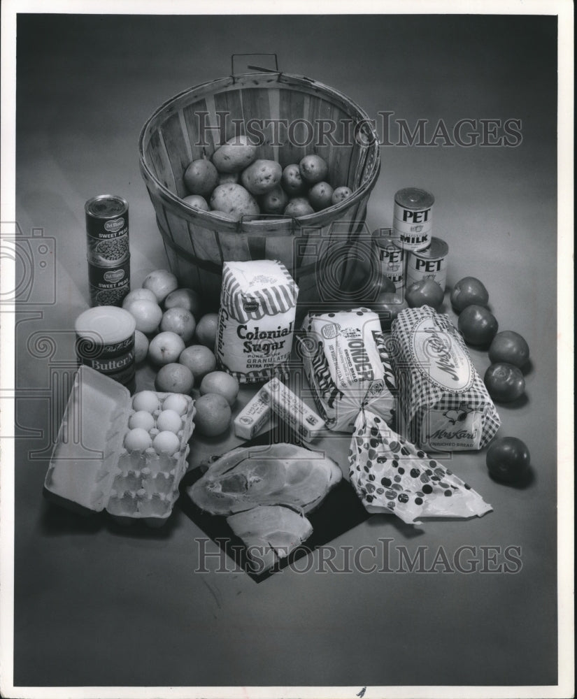 1973 Food items and lists of food prices from 1947; what $5 bought-Historic Images