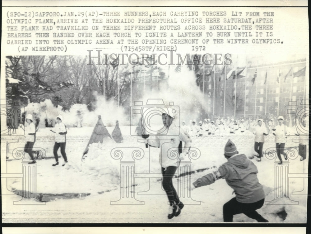 1972 Press Photo Three Runners Hold Torches in Japan for 1972's Winter Olympics-Historic Images