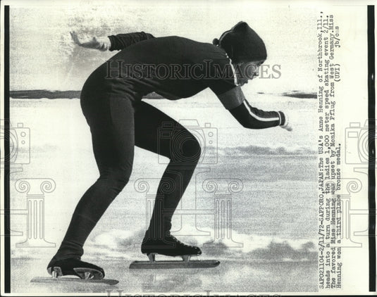 1972 Press Photo US Olympic speed skater Anne Henning during 1000 meter race - Historic Images