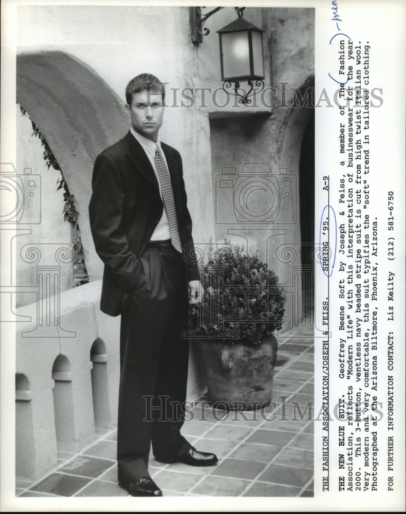 1995 Joseph and Feiss Three Button Suit by Stucco Arch, Fashion-Historic Images