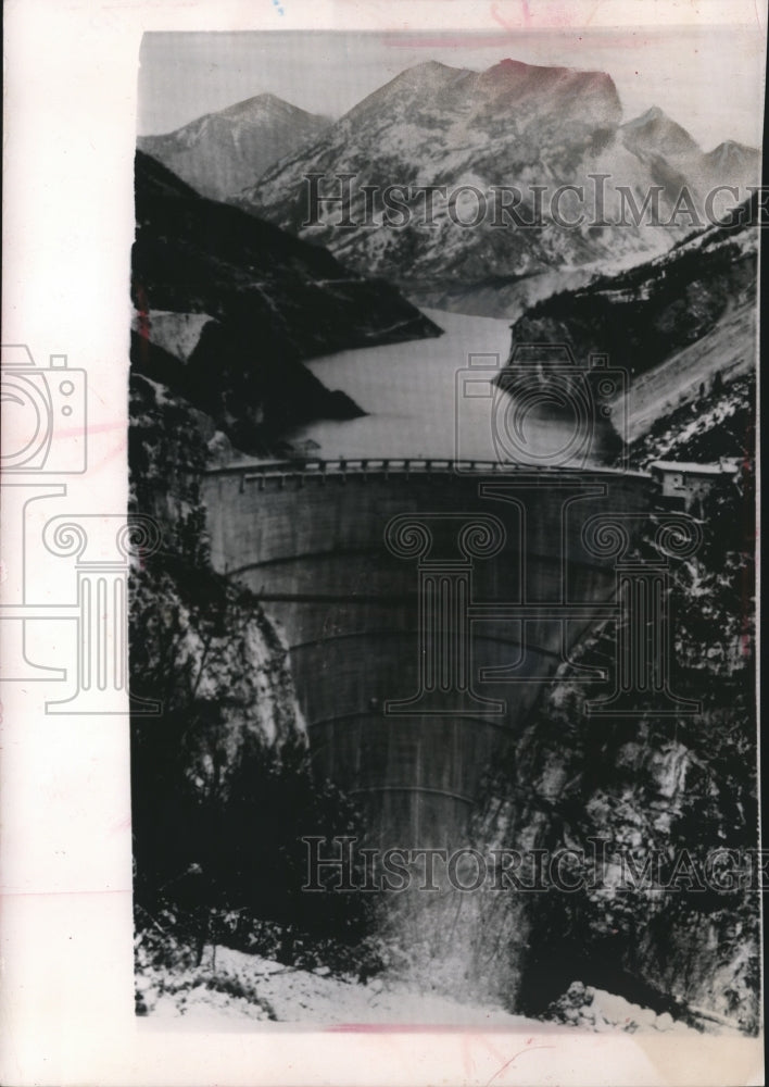 1963 Press Photo Vajont Dam, disaster of Tidal Wave, Bulluno, Northern Italy.-Historic Images